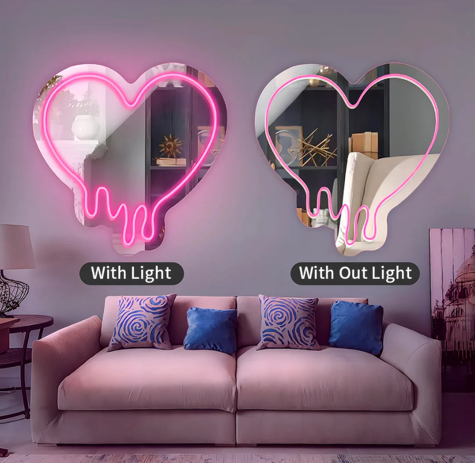 Neon LED ženklas " Veidrodinė širdis"
